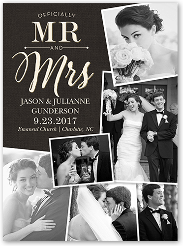Tilted Frames Collage Wedding Announcement, Black, Luxe Double-Thick Cardstock, Square