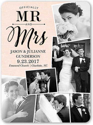 Tilted Frames Collage Wedding Announcement, Orange, Matte, Signature Smooth Cardstock, Rounded