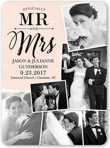 Tilted Frames Collage Wedding Announcement, Orange, Signature Smooth Cardstock, Rounded