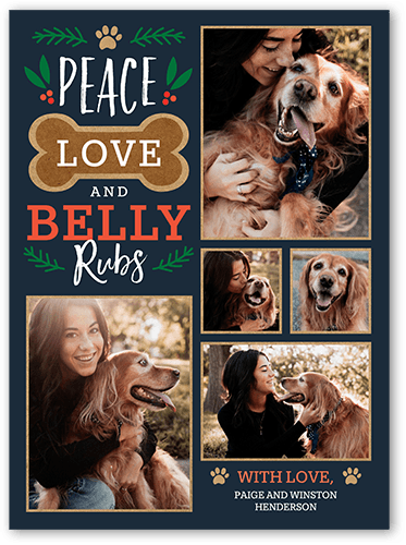 Belly Rubs Christmas Card, Black, 6x8 Flat, Christmas, Pearl Shimmer Cardstock, Square