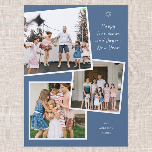 Overlapping Frames Hanukkah Card, Blue, 6x8 Flat, Hanukkah, 100% Recycled Cardstock , Square, Blue Pearl