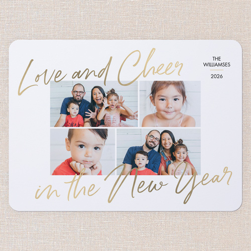Cheerful New Year New Year's Card, White, 6x8 Flat, New Year, 100% Recycled Cardstock , Rounded, White