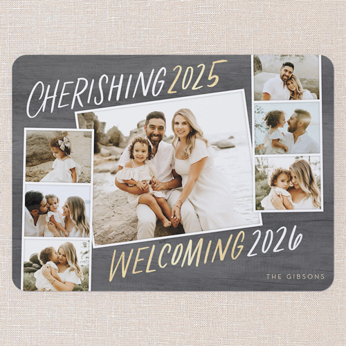 Welcoming Year New Year's Card, Grey, 6x8 Flat, New Year, Signature Smooth Cardstock, Rounded, Ash
