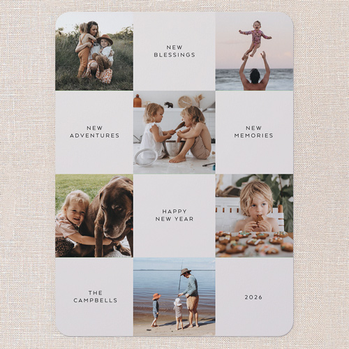 Grid Reflections New Year's Card, Beige, 6x8 Flat, New Year, 100% Recycled Cardstock , Rounded, Beige