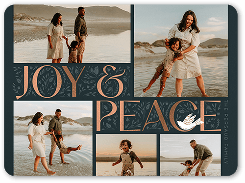 Peaceful Elegant Joy Religious Christmas Card, Blue, 6x8 Flat, Religious, 100% Recycled Cardstock , Rounded, Navy