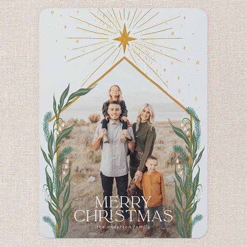 Brightest Star Religious Christmas Card, Yellow, 6x8 Flat, Religious, Signature Smooth Cardstock, Rounded, Golden
