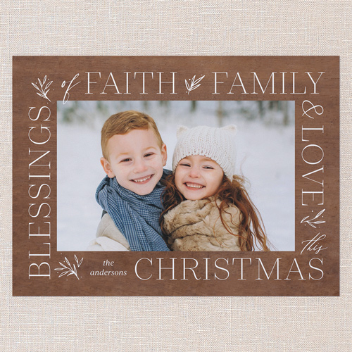 Blessed Border Religious Christmas Card, Brown, 6x8 Flat, Religious, Luxe Double-Thick Cardstock, Square, Clove