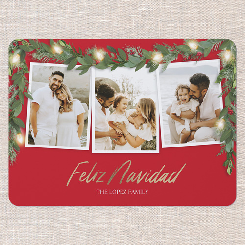 Festive Framed Tarjeta de Navidad, Red, 6x8 Flat, Feliz Navidad, Signature Smooth Cardstock, Rounded, Radish