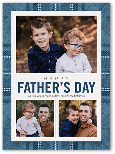 Plaid Gift Father's Day Card, Blue, 6x8 Flat, Pearl Shimmer Cardstock, Square