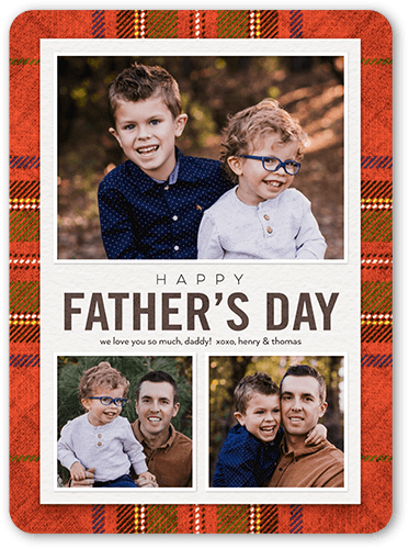 Plaid Gift Father's Day Card, Red, 6x8, Pearl Shimmer Cardstock, Rounded