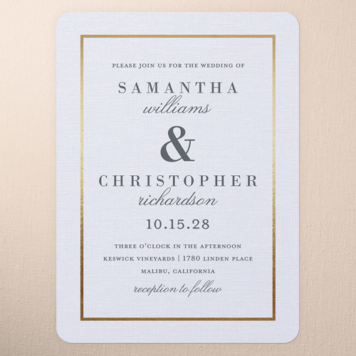 Simple Solid Frame Wedding Invitation, White, Signature Smooth Cardstock, Rounded