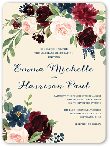 Exquisite Bouquet Wedding Invitation, Beige, 6x8 Flat, Pearl Shimmer Cardstock, Rounded, White