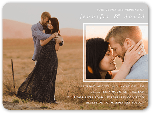 Layered Photos Wedding Invitation, Grey, 6x8 Flat, Pearl Shimmer Cardstock, Rounded