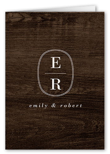 Majestic Monogram Thank You Card, Brown, 3x5, Matte, Folded Smooth Cardstock, Wood