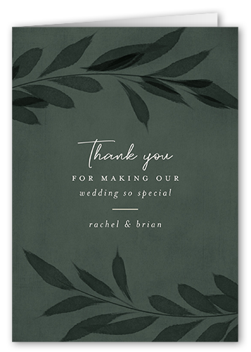 Pressed Leaves Thank You Card, Green, 3x5, Matte, Folded Smooth Cardstock