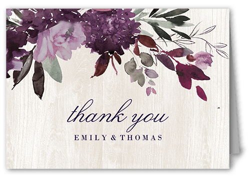 Muted Florals Thank You Card, Purple, 3x5, Matte, Folded Smooth Cardstock
