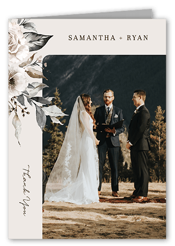 Neutral Florals Thank You Card, Grey, 3x5, Matte, Folded Smooth Cardstock, Whisper Gray