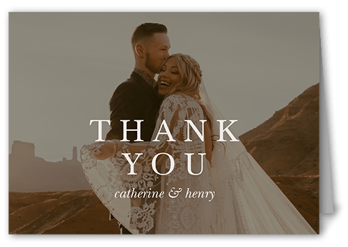 Polished Monogram Thank You Card, Black, 3x5, Matte, Folded Smooth Cardstock, Coal