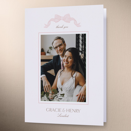 Classical Bow Wedding Thank You Card, Pink, 3x5, Matte, Folded Smooth Cardstock, Ballet Slipper