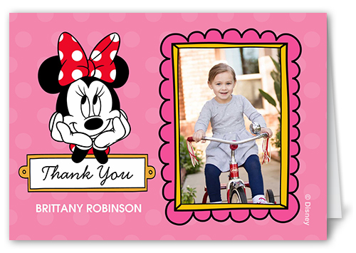 Disney Minnie Mouse Dots Thank You Card, Pink, Matte, Folded Smooth Cardstock