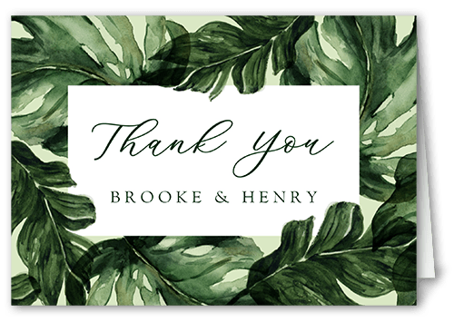 Frond Frame Thank You Card, Green, 3x5, Matte, Folded Smooth Cardstock
