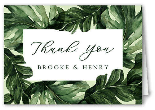 Frond Frame Thank You Card, Green, 3x5, Matte, Folded Smooth Cardstock, Leaf