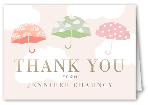 Drifting Umbrellas Thank You Card, Pink, 3x5, Matte, Folded Smooth Cardstock