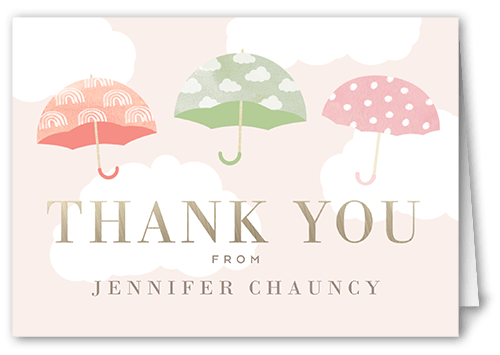 Drifting Umbrellas Thank You Card, Pink, 3x5, Matte, Folded Smooth Cardstock, Magnolia