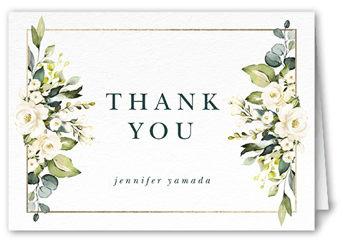 Delicate Floral Frame Thank You Card, Green, 3x5, Matte, Folded Smooth Cardstock