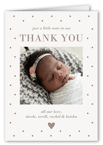 Dotted Love Thank You Card, Beige, 3x5, Matte, Folded Smooth Cardstock, Wheat