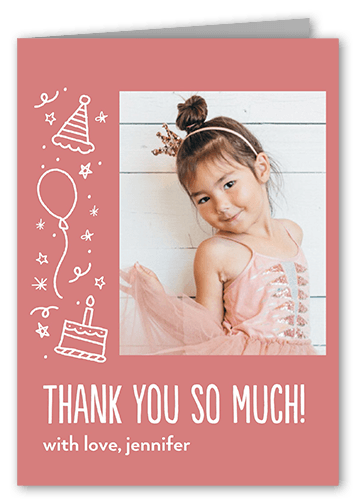 Cascading Cheer Thank You Card, Pink, 3x5, Matte, Folded Smooth Cardstock