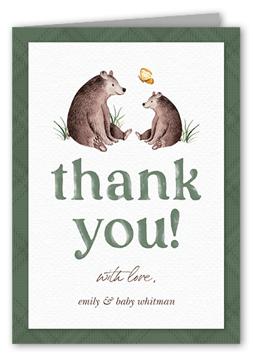 Bearly Thank You Card, Green, 3x5, Matte, Folded Smooth Cardstock
