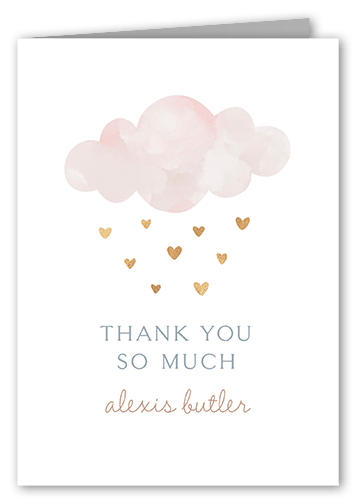 Heart Showers Thank You Card, Pink, 3x5, Matte, Folded Smooth Cardstock, Blush