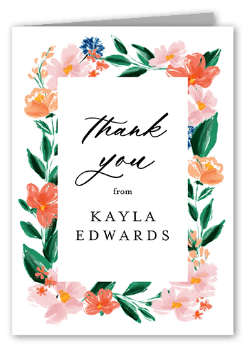 Flowered Frame Thank You Card, White, 3x5, Matte, Folded Smooth Cardstock, White