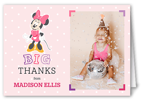 Disney Minnie Mouse First Birthday Thank You Card, Pink, 3x5, Matte, Folded Smooth Cardstock, Magnolia