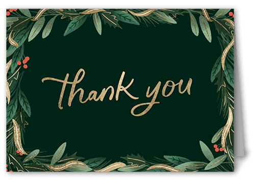 Foliage Streamers Thank You Card, Green, 3x5, Matte, Folded Smooth Cardstock, Spruce