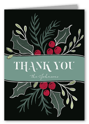 Large Holly Party Thank You Card, Black, 3x5, Matte, Folded Smooth Cardstock, Black