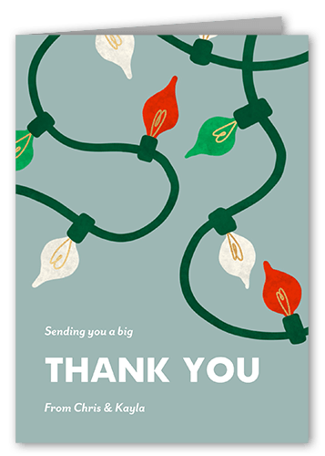 Fun String Lights Thank You Card, Green, 3x5, Write Your Own Greeting, Matte, Folded Smooth Cardstock, Desert Green