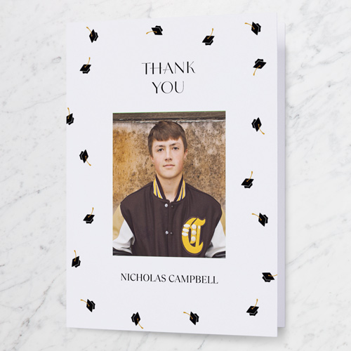 Cap Showers Thank You Card, White, 3x5, Write Your Own Greeting, Matte, Folded Smooth Cardstock, White