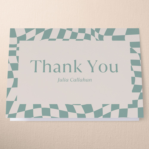 Wavy Checkered Thank You Card, Green, 3x5, Write Your Own Greeting, Matte, Folded Smooth Cardstock, Green