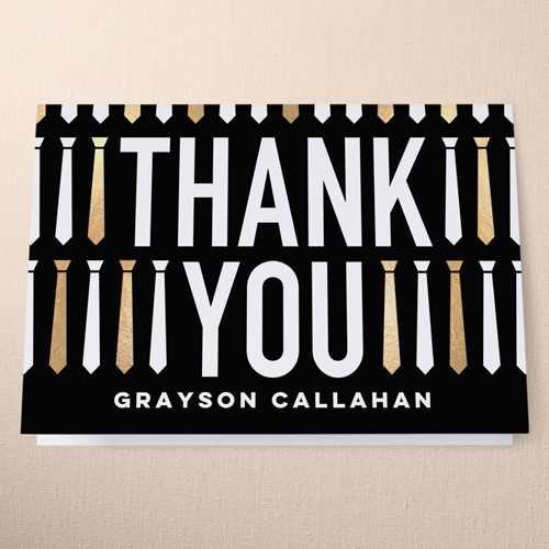Tie Time Thank You Card, Black, 3x5, Matte, Folded Smooth Cardstock, Black