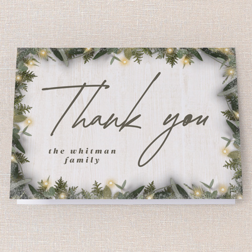 Holly Lights Thank You Card, White, 3x5, Matte, Folded Smooth Cardstock, White