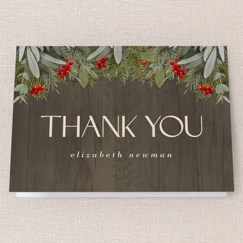 Merry Evergreen Thank You Card, Brown, 3x5, Matte, Folded Smooth Cardstock, Brown