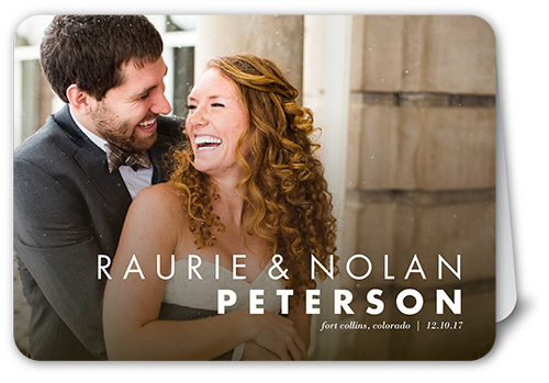 Then There Were Two Wedding Announcement, White, Pearl Shimmer Cardstock, Rounded, White