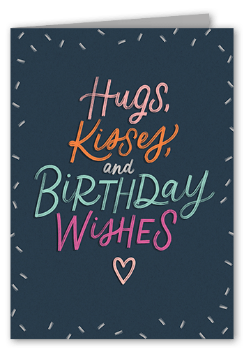 Sprinkled Kisses Birthday Card, Blue, 5x7 Folded, Pearl Shimmer Cardstock, Square