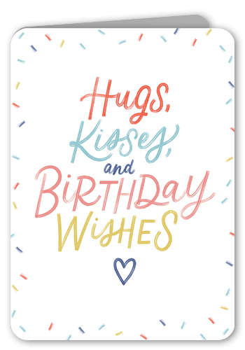 Sprinkled Kisses Birthday Card, White, 5x7 Folded, Pearl Shimmer Cardstock, Rounded