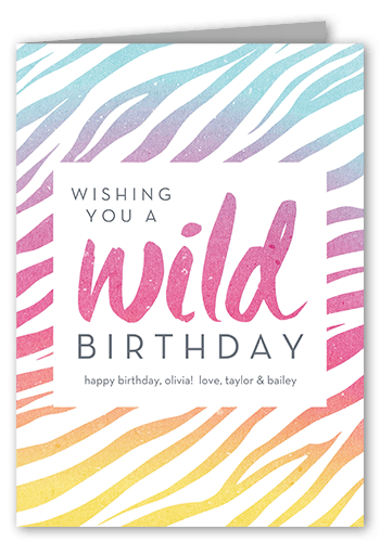 Wild Pattern Birthday Card, Pink, 5x7 Folded, Pearl Shimmer Cardstock, Square