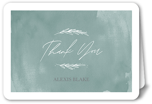 Watercolor Beginnings Thank You Card, Green, 5x7 Folded, Pearl Shimmer Cardstock, Rounded