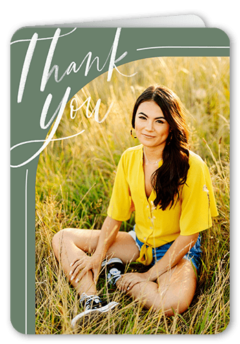 Corner Curve Thank You Card, Green, 5x7 Folded, Pearl Shimmer Cardstock, Rounded, Spring Valley