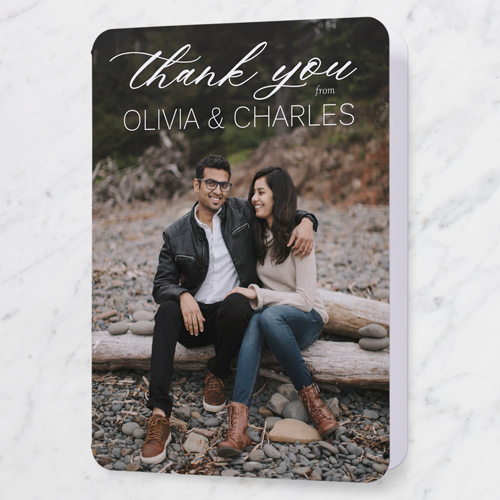 Great Script Thank You Card, White, 5x7 Folded, Pearl Shimmer Cardstock, Rounded